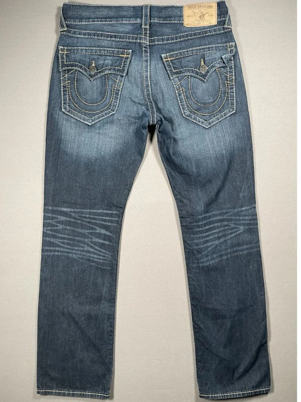 True Religion Big T Flap Pocket Straight Leg Dark Wash Jeans - Men Size 34 X 34